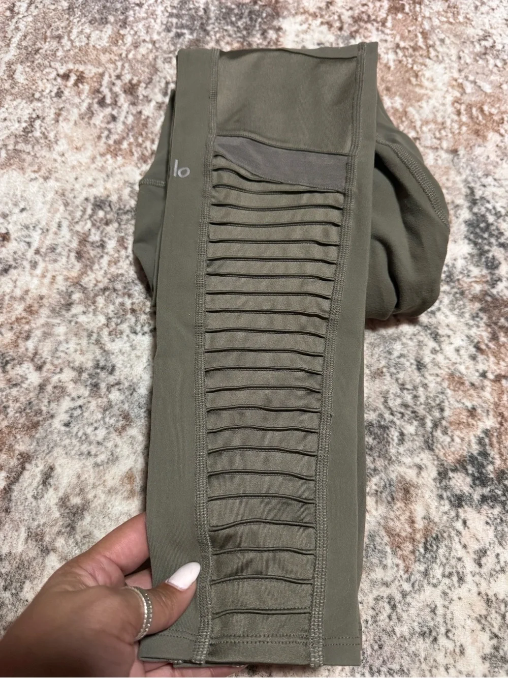 ALO Yoga Olive Leggings with Mesh Paneling